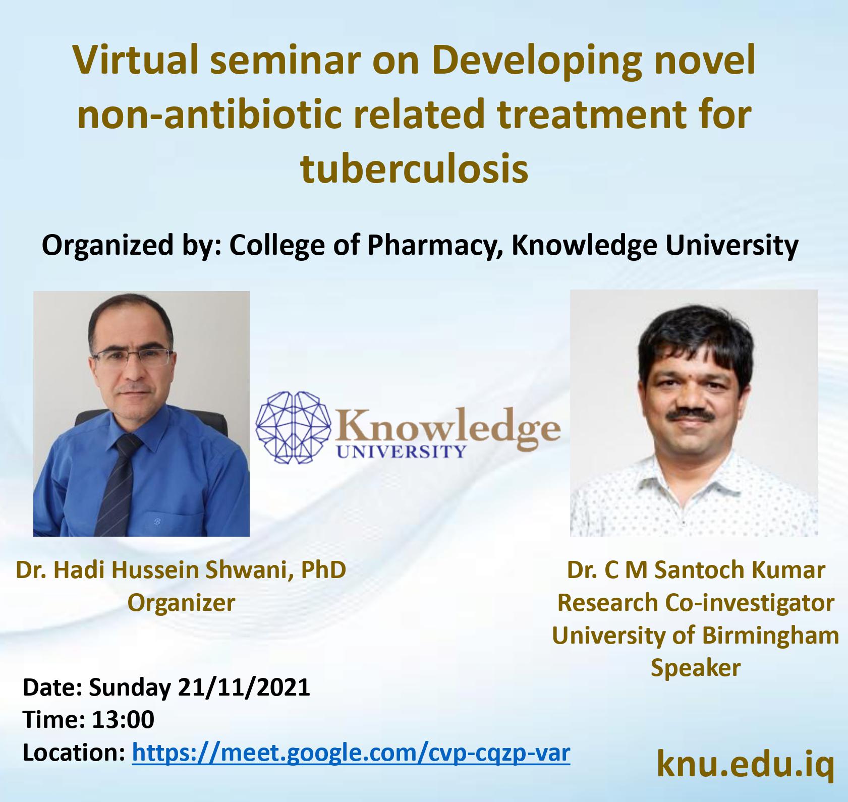 Developing novel non-antibiotic related treatment for tuberculosis virtual seminar