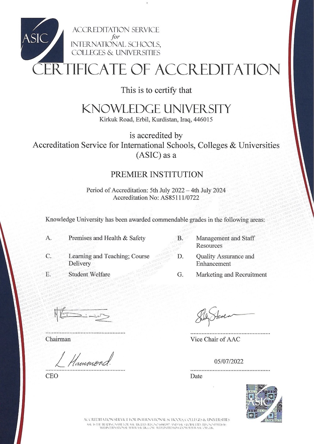 Knowledge University earned an international accreditation